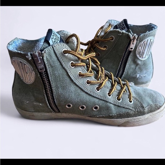 Golden Goose Olive High-Tops with Gold Accents Sz 37 - Picture 1 of 8